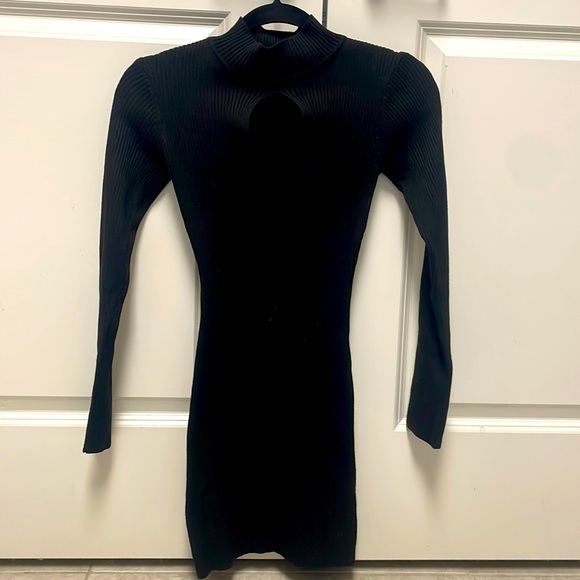 Black Tight Fitting Sweater Dress with “Keyhole” front, size M - Picture 1 of 3
